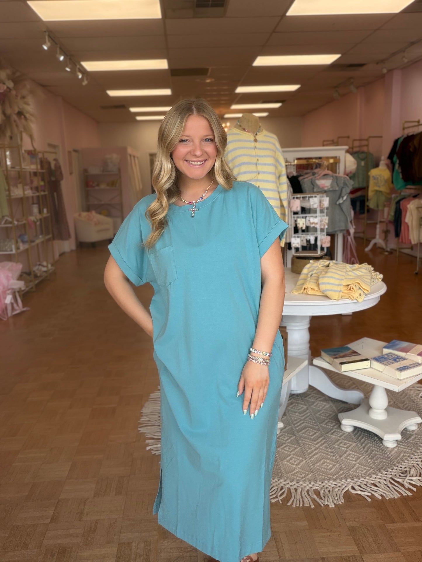 Dusty Teal T-Shirt Dress